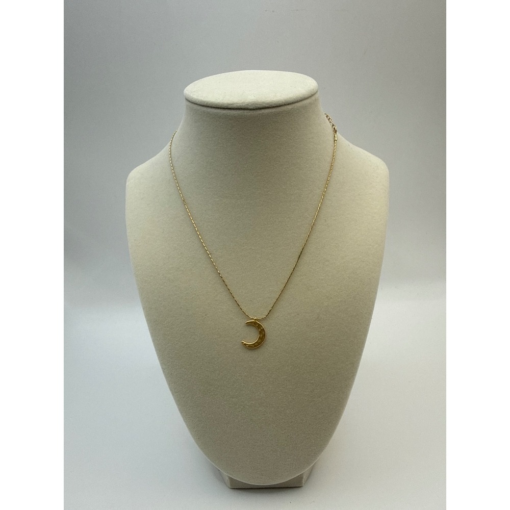 Gold Tone Hammered Crescent Moon Pendant Necklace Celestial Adjustable Chain
